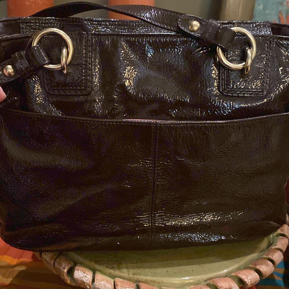 COACH GALLERY BROWN PATENT LEATHER HANDBAG Shoulder Bag - Picture 6 of 16